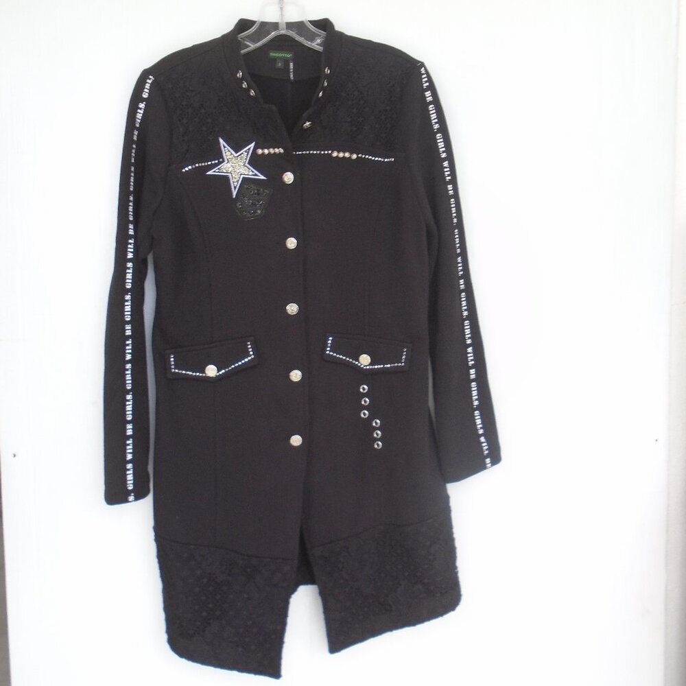Tricotto Womens Long Coat Studded Punk Style Jacket Size S Black